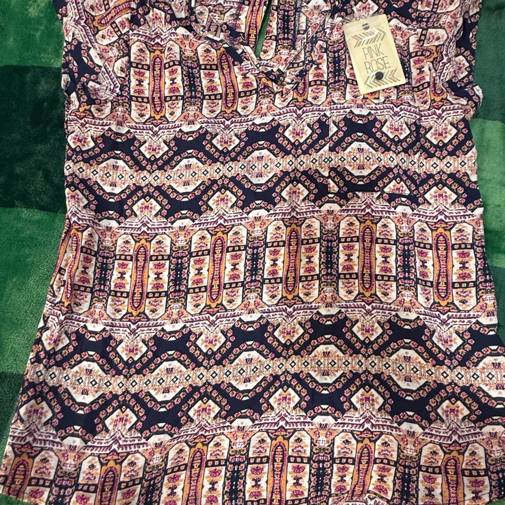 Pink Rose Patterned Blouse Small